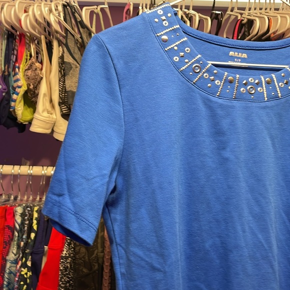 Alia ladies Petites blue tank top size SP design on front silver around neck - Picture 5 of 7